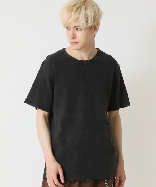 ARCADE(アーケード)の「ピグメント加工 サーマルワッフル 半袖Tシャツ クルーネック ヘンリーネック(Tシャツ/カットソー・メンズ・ブラック系2/カーキ系2/ネイビー系2/カーキ系1/ネイビー系1/ブラック系1・L/XL/M)」の2枚目の写真