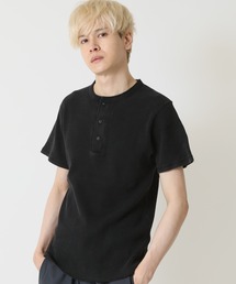 ピグメント加工 サーマルワッフル 半袖Tシャツ クルーネック ヘンリーネック