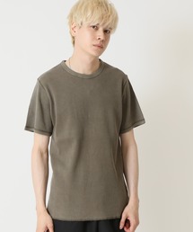 ピグメント加工 サーマルワッフル 半袖Tシャツ クルーネック ヘンリーネック