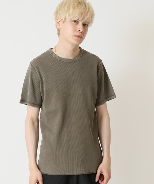 ARCADE(アーケード)の「ピグメント加工 サーマルワッフル 半袖Tシャツ クルーネック ヘンリーネック(Tシャツ/カットソー・メンズ・ブラック系2/カーキ系2/ネイビー系2/カーキ系1/ネイビー系1/ブラック系1・L/XL/M)」の3枚目の写真