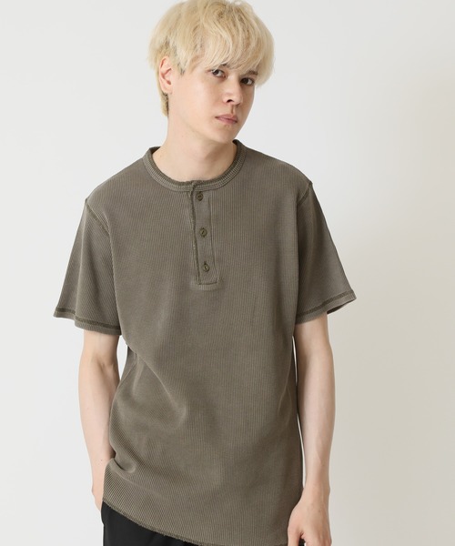 ARCADE(アーケード)の「ピグメント加工 サーマルワッフル 半袖Tシャツ クルーネック ヘンリーネック(Tシャツ/カットソー・メンズ・ブラック系2/カーキ系2/ネイビー系2/カーキ系1/ネイビー系1/ブラック系1・L/XL/M)」の4枚目の写真