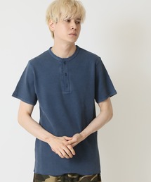 ピグメント加工 サーマルワッフル 半袖Tシャツ クルーネック ヘンリーネック