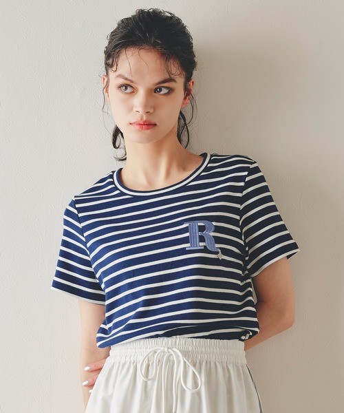 REDYAZEL(レディアゼル)の「ビジューRチャームTシャツ(Tシャツ/カットソー・レディース・ネイビー/オフホワイト/ホワイト系その他/ブルー系その他・FREE)」の4枚目の写真