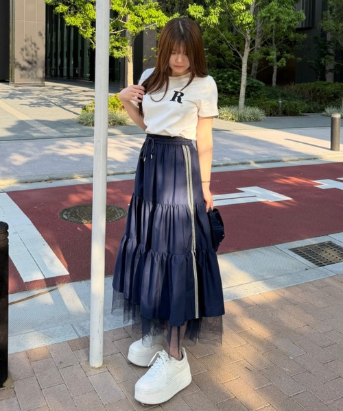 REDYAZEL(レディアゼル)の「ビジューRチャームTシャツ(Tシャツ/カットソー・レディース・ネイビー/オフホワイト/ホワイト系その他/ブルー系その他・FREE)」の8枚目の写真
