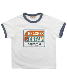 ビーチスレタリングリンガーTシャツ-グレーシーブルー