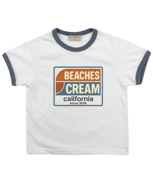 BEACHESAND CREAM KIDS(ビーチスアンドクリームキッズ)の「ビーチスレタリングリンガーTシャツ-グレーシーブルー(Tシャツ/カットソー・レディース・グレイッシュブルー・SMALL/MEDIUM/LARGE)」の1枚目の写真