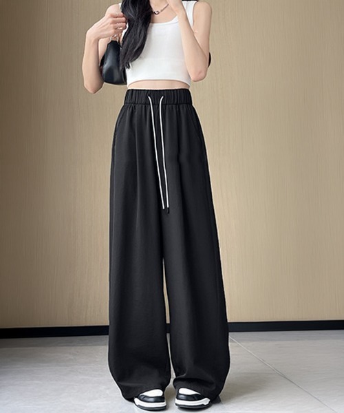 Miniministore(ミニミニストア)の「ワイドパンツ ハイウエスト リラックス(スウェットパンツ・レディース・ブラック/ラベンダー/ダークグレー/ホワイト/グレイッシュベージュ・M/L)」の14枚目の写真