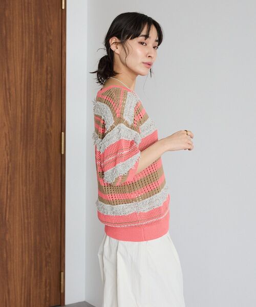 CRAFT STANDARD BOUTIQUE(クラフトスタンダードブティック)の「マルチカラーファンシーニットプルオーバー(ニット/セーター・レディース・ピンク/ネイビー・FREE)」の6枚目の写真
