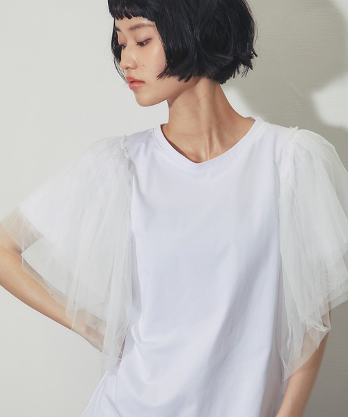 ANOTHER S(アナザーエス)の「チュールドッキングT(Tシャツ/カットソー・レディース・ブラック/ホワイト・M)」の2枚目の写真