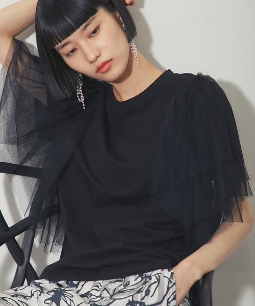 ANOTHER S(アナザーエス)の「チュールドッキングT(Tシャツ/カットソー・レディース・ブラック/ホワイト・M)」の5枚目の写真