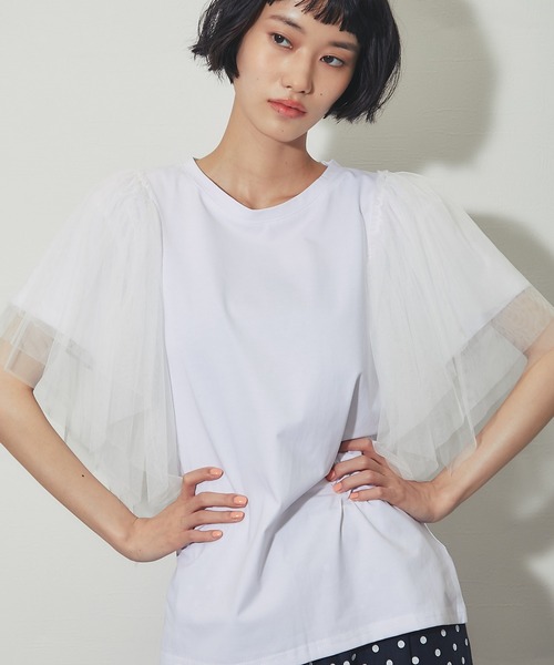 ANOTHER S(アナザーエス)の「チュールドッキングT(Tシャツ/カットソー・レディース・ブラック/ホワイト・M)」の9枚目の写真