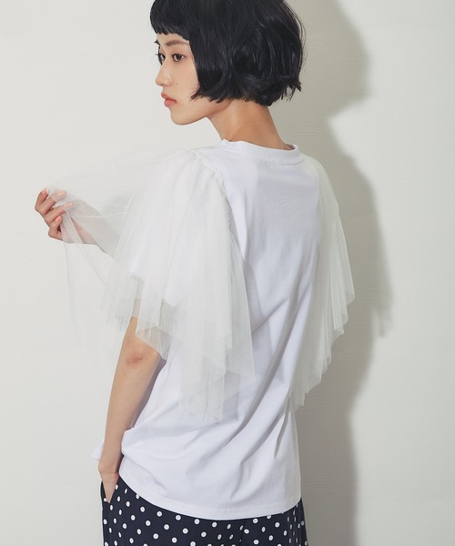 ANOTHER S(アナザーエス)の「チュールドッキングT(Tシャツ/カットソー・レディース・ブラック/ホワイト・M)」の13枚目の写真