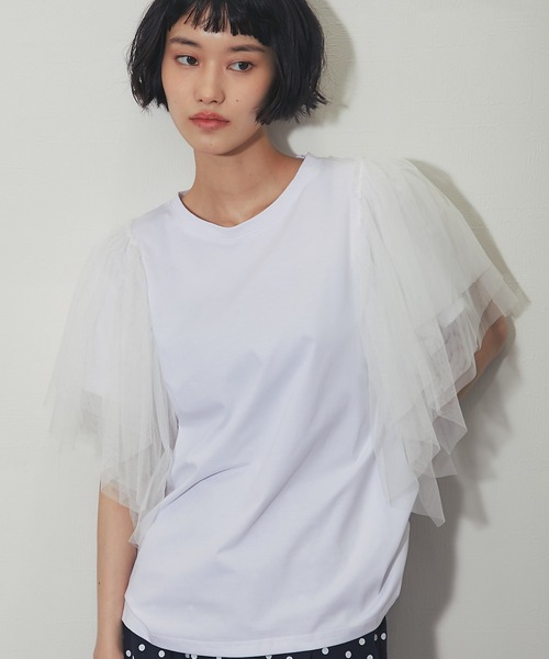 ANOTHER S(アナザーエス)の「チュールドッキングT(Tシャツ/カットソー・レディース・ブラック/ホワイト・M)」の16枚目の写真