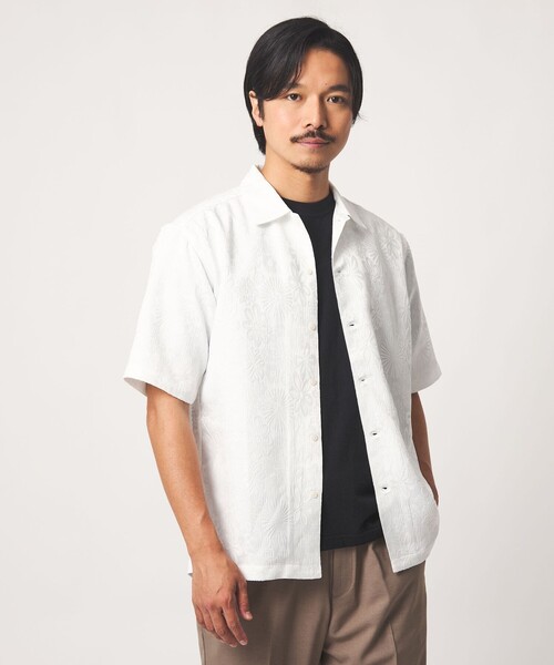 A DAY IN THE LIFE UNITED ARROWS(アデイインザライフユナイテッドアローズ)の「フラワージャガード レギュラーカラーシャツ<A DAY IN THE LIFE>(シャツ/ブラウス・メンズ・ホワイト/ネイビー・L/M)」の1枚目の写真