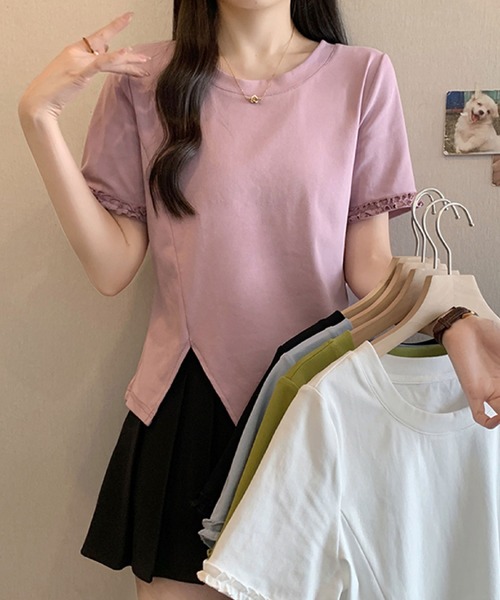2ly2（トゥーリートゥー）の「アシンメトリーヘム 半袖Tシャツ / フリル袖デザイン カットソートップス（Tシャツ/カットソー・レディース・ホワイト/ブルー/ブラック/パープル/グリーン・FREE）」の22枚目の写真