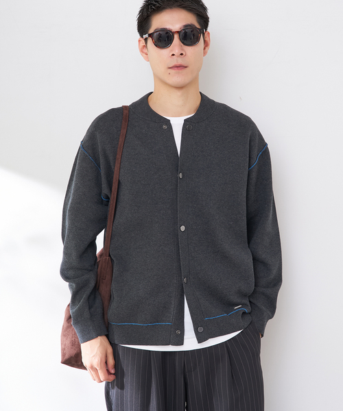 B.C STOCK(ベーセーストック)の「ANTS & ELEPHANTS 2TONE スウェットライク リブカーディガン(カーディガン/ボレロ・メンズ・グレー/チャコールグレー/ブラウン/レッド・LARGE/MEDIUM)」の1枚目の写真