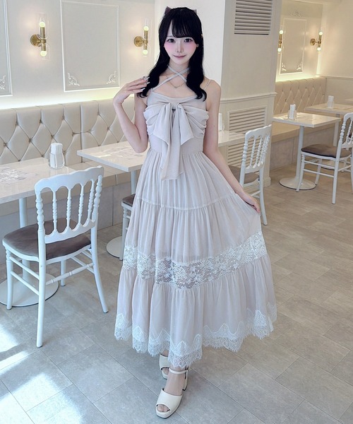 NOMAE(ノーマエ)の「レースラインリボンキャミワンピース(ワンピース・レディース・ブラック/ホワイト系その他/ピンク/ホワイト・FREE)」の4枚目の写真
