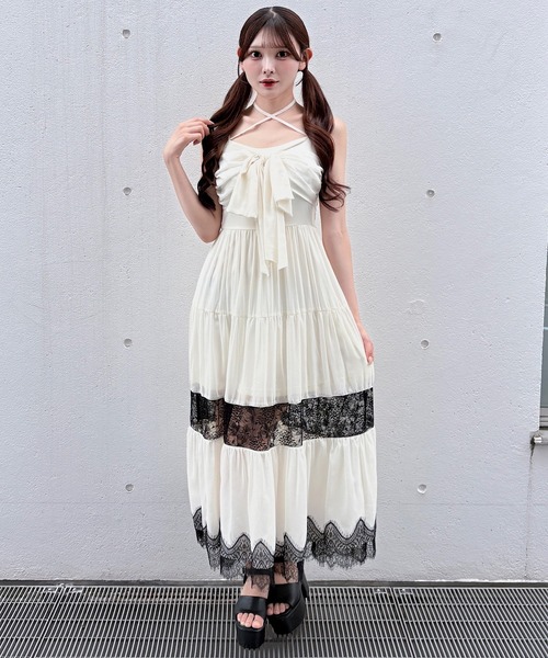 NOMAE(ノーマエ)の「レースラインリボンキャミワンピース(ワンピース・レディース・ブラック/ホワイト系その他/ピンク/ホワイト・FREE)」の5枚目の写真