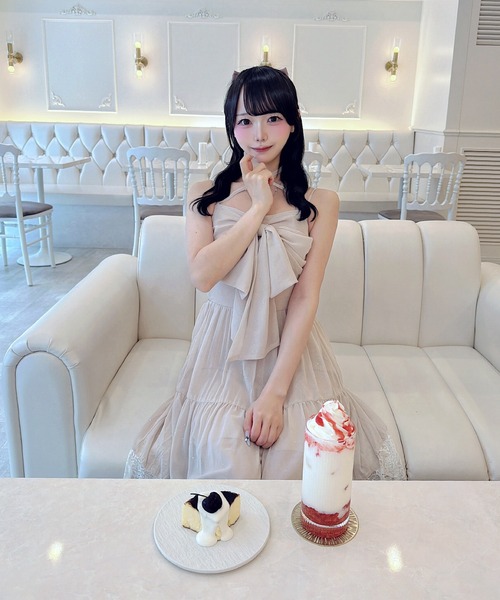 NOMAE(ノーマエ)の「レースラインリボンキャミワンピース(ワンピース・レディース・ブラック/ホワイト系その他/ピンク/ホワイト・FREE)」の14枚目の写真