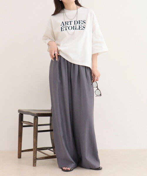 fredy emue(フレディエミュ)の「フロッキーロゴ5分袖Tシャツ(Tシャツ/カットソー・レディース・グレー/オフホワイト/ライトグレー・38)」の8枚目の写真