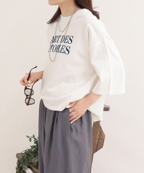 fredy emue(フレディエミュ)の「フロッキーロゴ5分袖Tシャツ(Tシャツ/カットソー・レディース・グレー/オフホワイト/ライトグレー・38)」の11枚目の写真