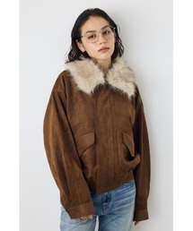 【不動の人気アウターがついに予約開始】フェイクレザー/スエード2WAYファー付ブルゾン 秋服 冬服 ファー取り外し可 2サイズ着丈差【身長/骨格別着用画像あり】
