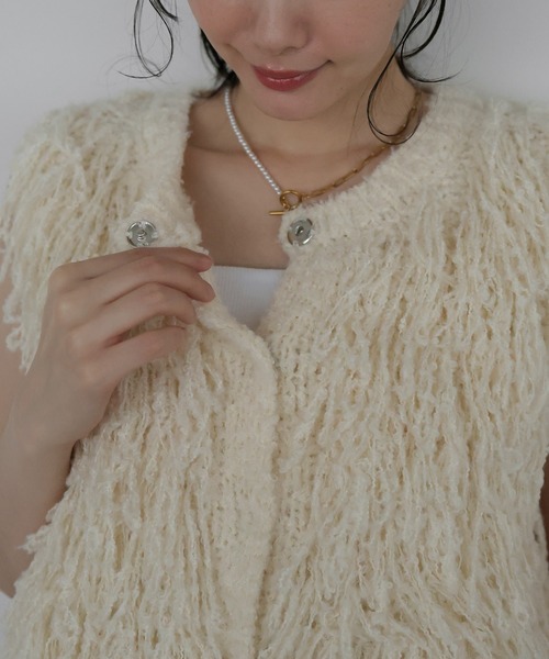 AMUU. PRECIEUSE(アムープレシューズ)の「ブークレフリンジベスト(ベスト・レディース・ブラウン/ブラウン系その他/ブラック/アイボリー・FREE)」の10枚目の写真