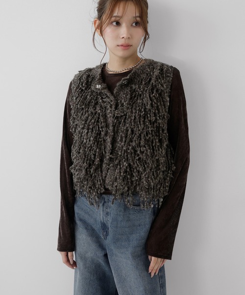 AMUU. PRECIEUSE(アムープレシューズ)の「ブークレフリンジベスト(ベスト・レディース・ブラウン/ブラウン系その他/ブラック/アイボリー・FREE)」の13枚目の写真