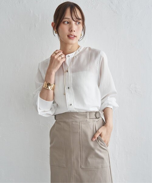 ikka(イッカ)の「前後2WAYバンドカラーシャツ(シャツ/ブラウス・レディース・グリーン/オフホワイト/ピンク/グレイッシュベージュ/チャコール/ブルー・M/L)」の12枚目の写真