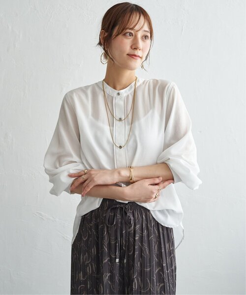 ikka(イッカ)の「前後2WAYバンドカラーシャツ(シャツ/ブラウス・レディース・グリーン/オフホワイト/ピンク/グレイッシュベージュ/チャコール/ブルー・M/L)」の15枚目の写真