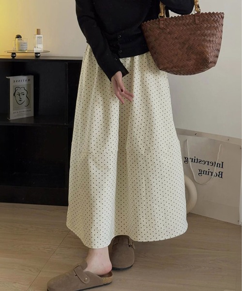 MAISON DE THERESE(メゾン ド テレーズ)の「クラシックAライン水玉切り替えワイドスカート(デニムスカート・レディース・ブルー/アイボリー/Black・M)」の2枚目の写真