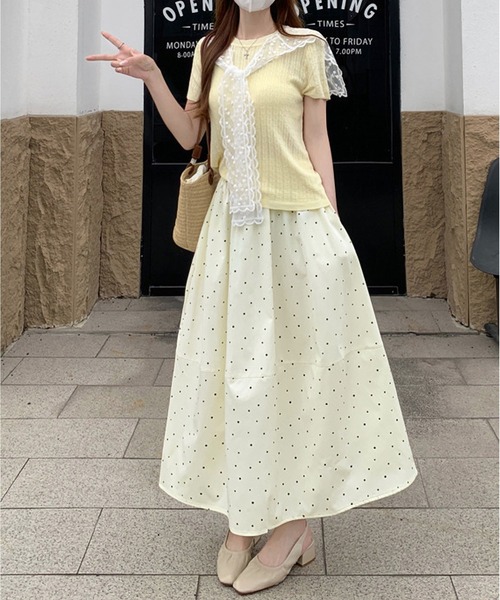 MAISON DE THERESE(メゾン ド テレーズ)の「クラシックAライン水玉切り替えワイドスカート(デニムスカート・レディース・ブルー/アイボリー/Black・M)」の4枚目の写真