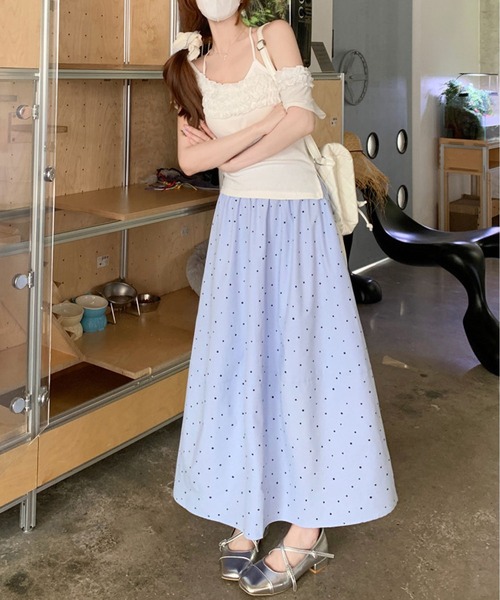 MAISON DE THERESE(メゾン ド テレーズ)の「クラシックAライン水玉切り替えワイドスカート(デニムスカート・レディース・ブルー/アイボリー/Black・M)」の7枚目の写真