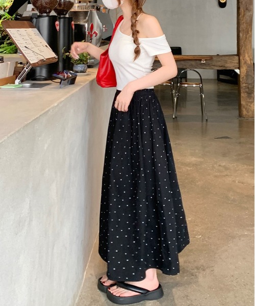 MAISON DE THERESE(メゾン ド テレーズ)の「クラシックAライン水玉切り替えワイドスカート(デニムスカート・レディース・ブルー/アイボリー/Black・M)」の10枚目の写真