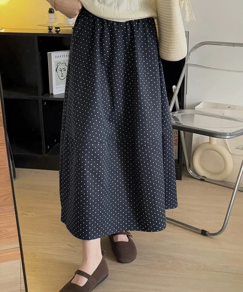MAISON DE THERESE(メゾン ド テレーズ)の「クラシックAライン水玉切り替えワイドスカート(デニムスカート・レディース・ブルー/アイボリー/Black・M)」の12枚目の写真