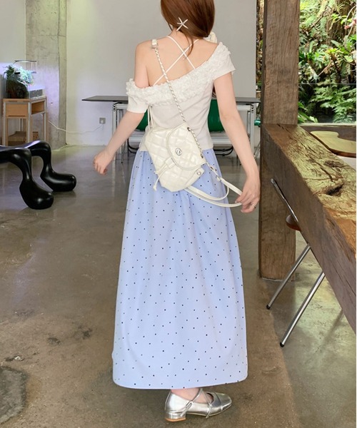 MAISON DE THERESE(メゾン ド テレーズ)の「クラシックAライン水玉切り替えワイドスカート(デニムスカート・レディース・ブルー/アイボリー/Black・M)」の9枚目の写真