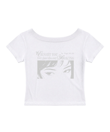 エブリグランス プリンティング ワンショルダー スリムフィット 半袖Tシャツ ホワイト