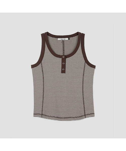 ATELIER NAIN(アトリエナイン)の「SCOOP NECK EYELET STRIPE SLEEVELESS (T-7218)(Tシャツ/カットソー・レディース・ブラウン/ダークネイビー・MEDIUM/SMALL)」の2枚目の写真
