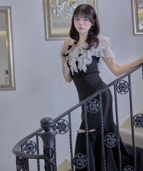 Belle Charme（ベルシャルム）の「【Belle Charme】Elegant　Frill　Lace　Tops（Tシャツ/カットソー・レディース・ブラック/オフホワイト/トップグレー・FREE）」の9枚目の写真