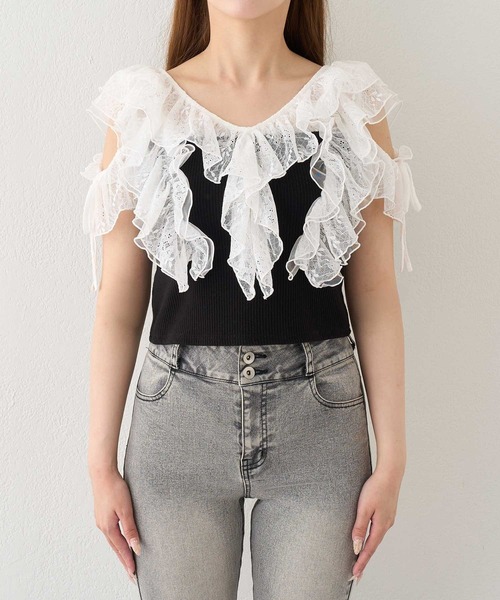 Belle Charme（ベルシャルム）の「【Belle Charme】Elegant　Frill　Lace　Tops（Tシャツ/カットソー・レディース・ブラック/オフホワイト/トップグレー・FREE）」の11枚目の写真