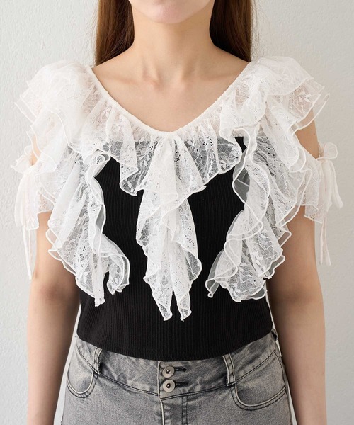Belle Charme（ベルシャルム）の「【Belle Charme】Elegant　Frill　Lace　Tops（Tシャツ/カットソー・レディース・ブラック/オフホワイト/トップグレー・FREE）」の14枚目の写真
