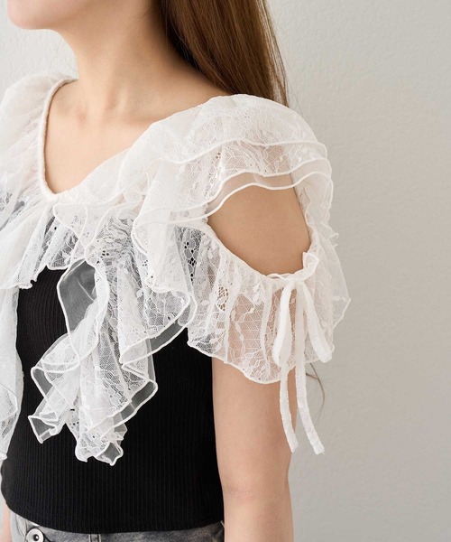 Belle Charme（ベルシャルム）の「【Belle Charme】Elegant　Frill　Lace　Tops（Tシャツ/カットソー・レディース・ブラック/オフホワイト/トップグレー・FREE）」の15枚目の写真