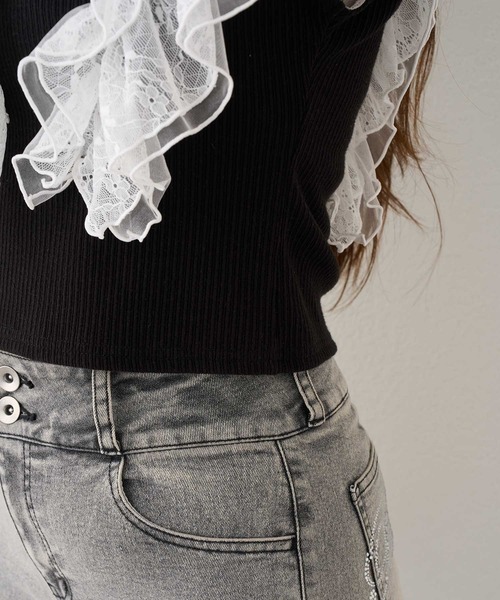 Belle Charme（ベルシャルム）の「【Belle Charme】Elegant　Frill　Lace　Tops（Tシャツ/カットソー・レディース・ブラック/オフホワイト/トップグレー・FREE）」の17枚目の写真