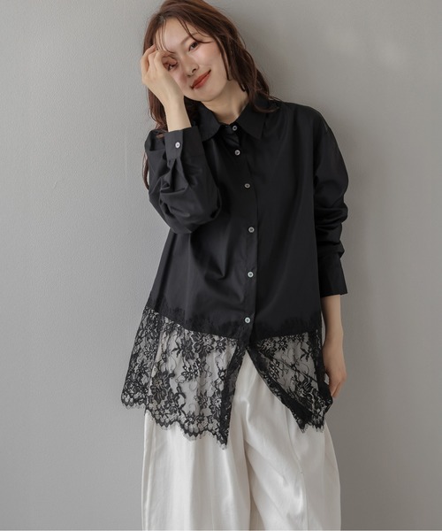 La-gemme(ラジェム)の「フラワーレース切替 シャツブラウス(シャツ/ブラウス・レディース・ブラック/ホワイト・フリー)」の6枚目の写真
