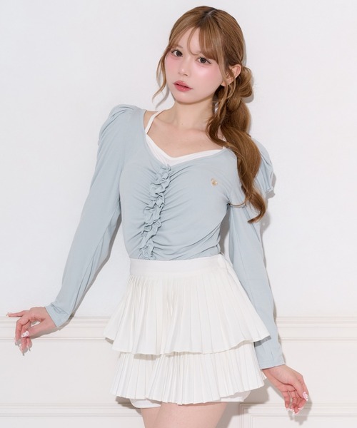 apres jour(アプレジュール)の「レイヤード風ギャザードッキングトップス(Tシャツ/カットソー・レディース・グレー/アイボリー/サックスブルー/ブラック・FREE/X-LARGE)」の1枚目の写真