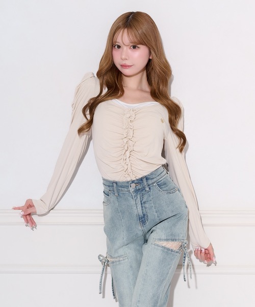 apres jour(アプレジュール)の「レイヤード風ギャザードッキングトップス(Tシャツ/カットソー・レディース・グレー/アイボリー/サックスブルー/ブラック・FREE/X-LARGE)」の10枚目の写真