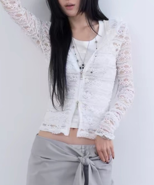Vipoa（ヴィポア）の「Lace zip up hoodie（パーカー・レディース・ホワイト・FREE）」の8枚目の写真