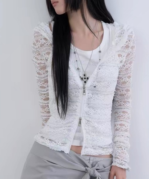Vipoa（ヴィポア）の「Lace zip up hoodie（パーカー・レディース・ホワイト・FREE）」の9枚目の写真