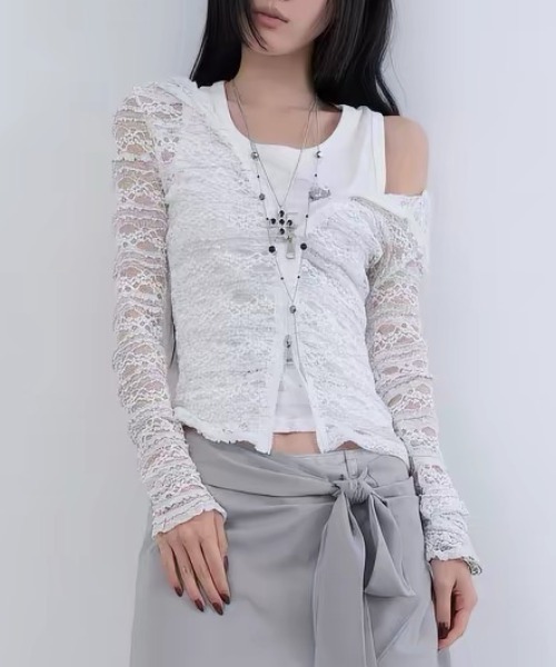 Vipoa（ヴィポア）の「Lace zip up hoodie（パーカー・レディース・ホワイト・FREE）」の10枚目の写真