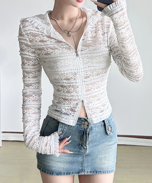 Vipoa（ヴィポア）の「Lace zip up hoodie（パーカー・レディース・ホワイト・FREE）」の20枚目の写真